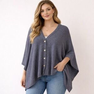 J Jill Cardigan Poncho Sweater Size XL 1X 2X 3X NEW Cozy Oversized Layer Blue
